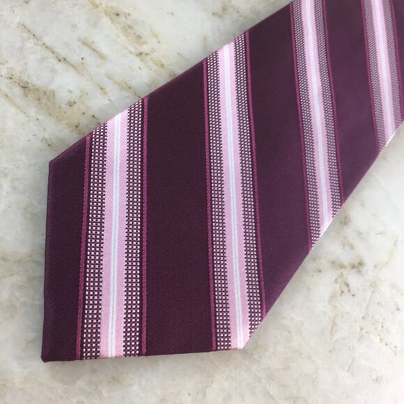 MICHAEL KORS  Silk Regiment Tie in Burgundy  Pink Grey and White - Picture 3 of 10